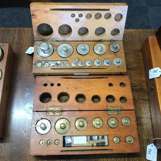 2 BOXED SETS OF CHEMIST'S WEIGHTS